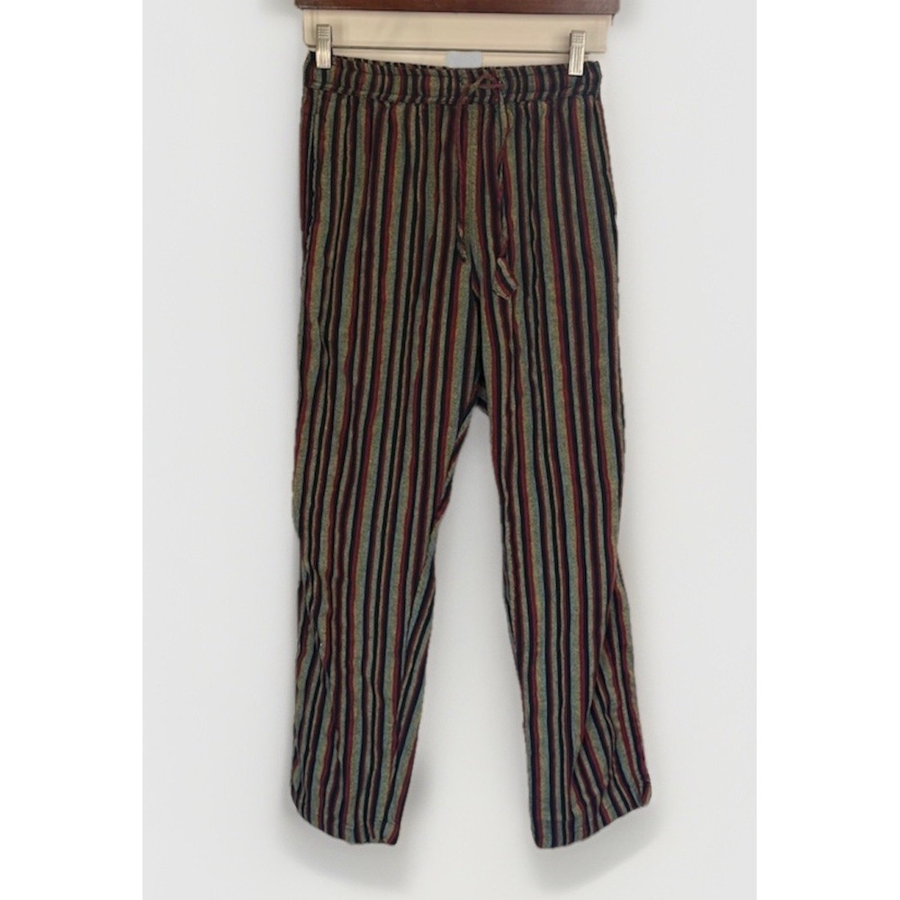 Earthbound Boho Medium Striped Pants Granola Elastic Waist 100% Cotton Hippie